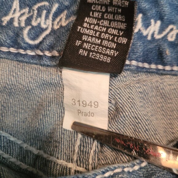 Ariya Jeans 14 Flare Thick Stitch Button Flap Prado Raw Hem Low Rise Western - Picture 6 of 12